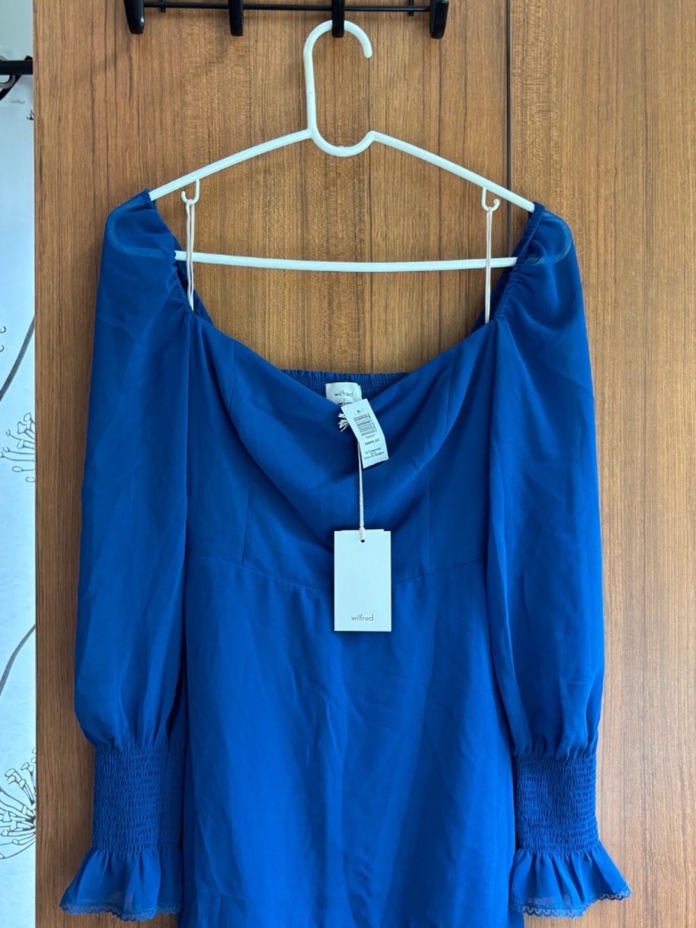 Aritzia Wilfred Emmylou Chiffon Squareneck Mini Dress Blue NWT Size 2 - Picture 2 of 16